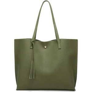 Women's Soft Faux Leather Tote Shoulder Bag Big Capacity Tassel Handbag